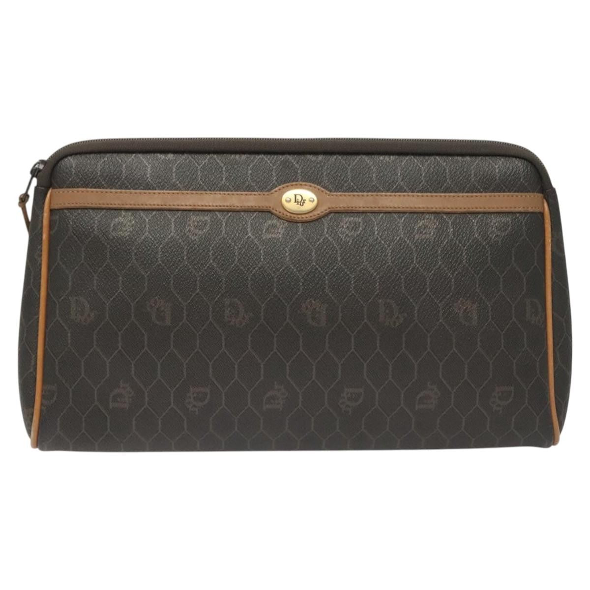 Christian Dior Vintage Honeycomb Zip Pouch Canvas And Leather Black Canvas Clutche & Pouche Bag (Pre-Owned)