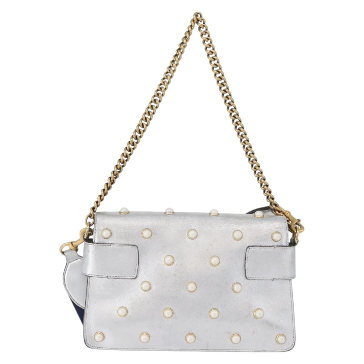 Gucci Broadway Pearly Bee Shoulder Bag Embellished Leather Silver Leather Shoulder Bag Bag (Pre-Owned)