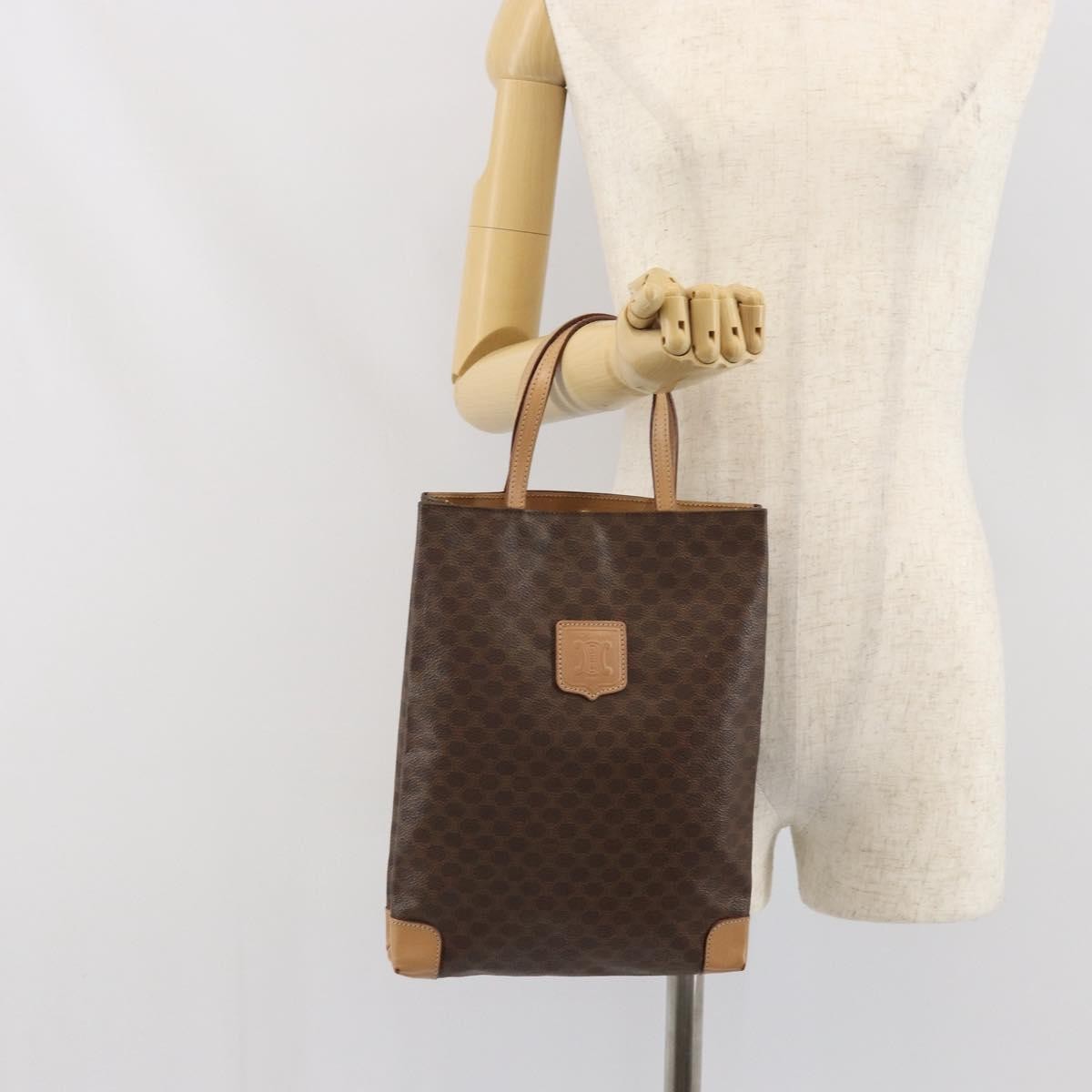 Celine Vintage Macadam Tote Bag Canvas And Leather Brown Canvas Tote Bag Bag (Pre-Owned)