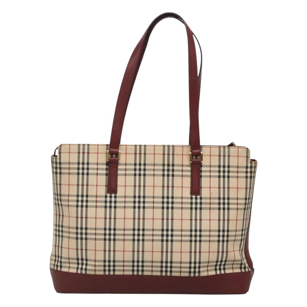 Burberry Nova Check Tote Canvas And Leather Beige Canvas Tote Bag Bag (Pre-Owned)