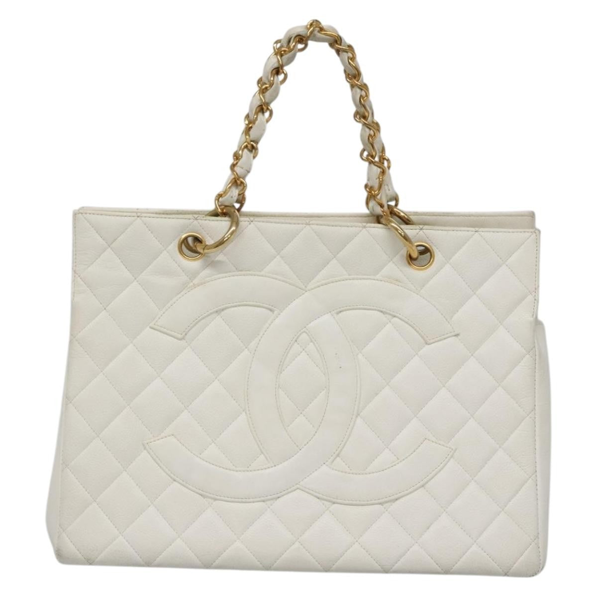 Chanel Vintage Grand Shopping Tote Quilted Caviar White Leather Bag (Pre-Owned)
