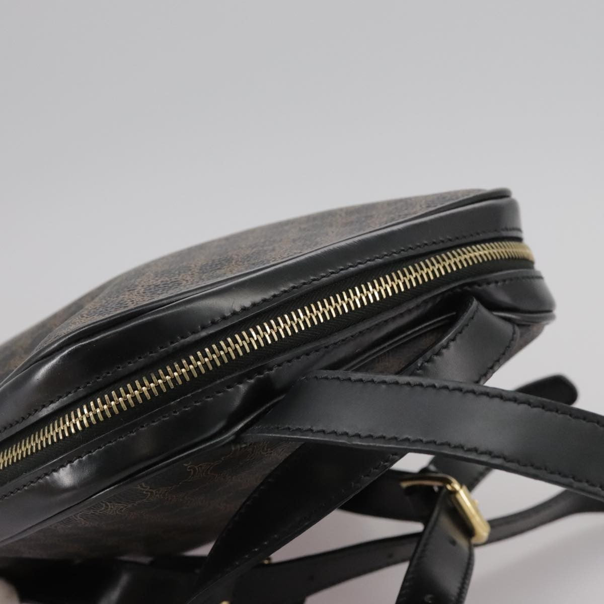 Celine Vintage Macadam Backpack Canvas And Leather Black Canvas Backpack Bag (Pre-Owned)