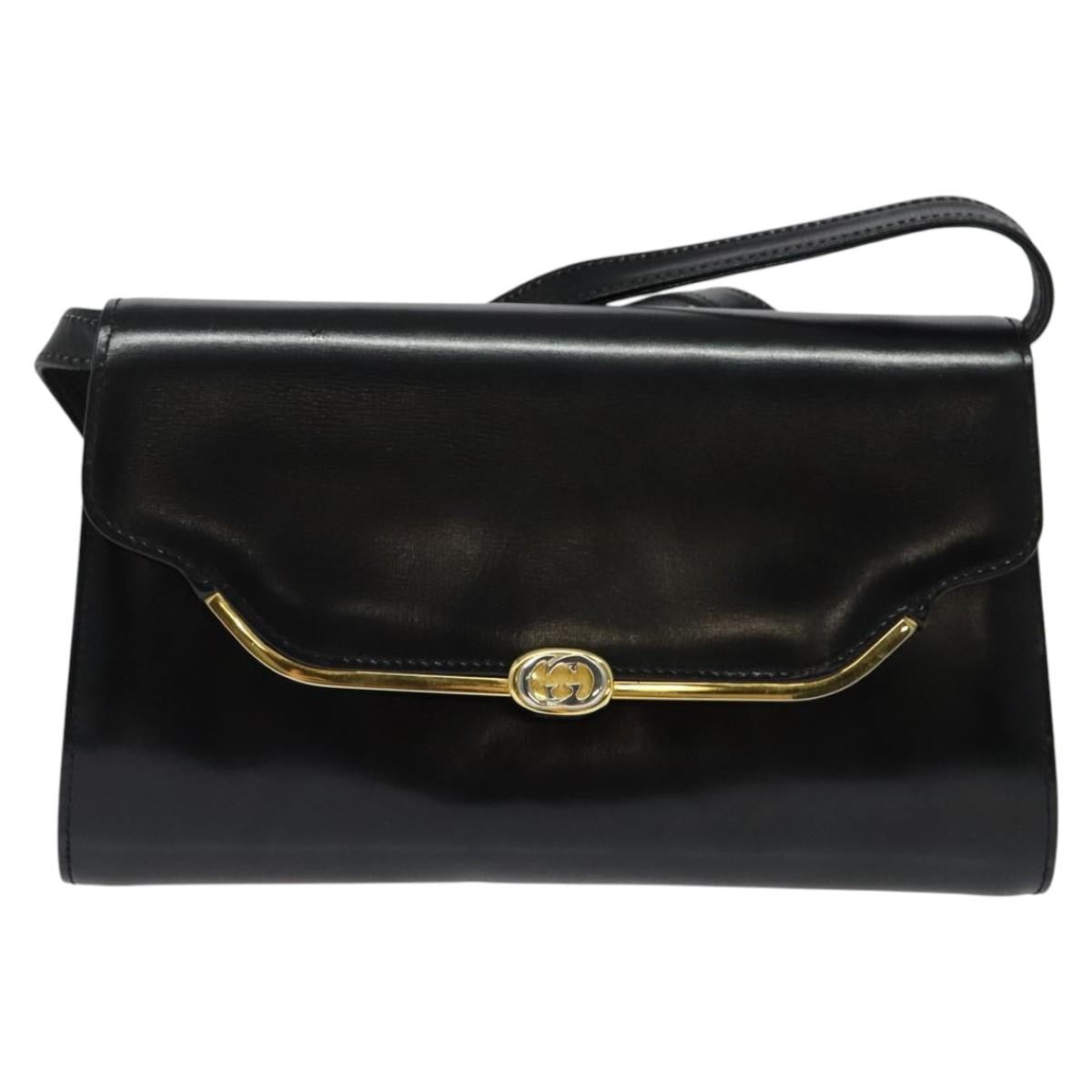 Gucci Vintage Shoulder Bag Leather Black Leather Shoulder Bag Bag (Pre-Owned)