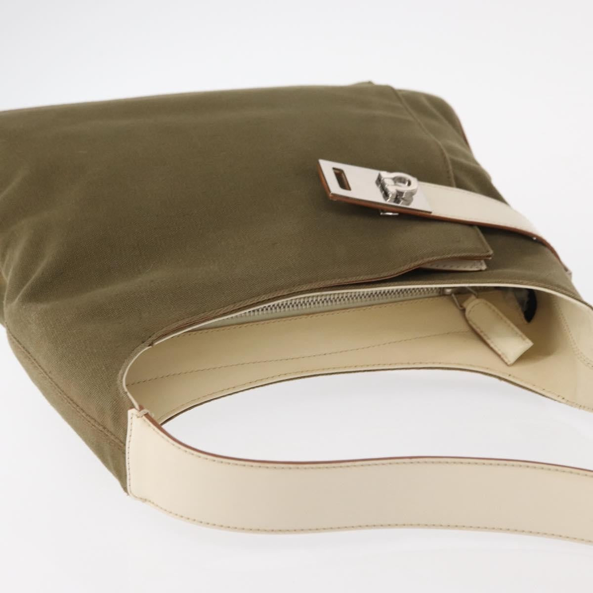 Salvatore Ferragamo Gancini Shoulder Bag Canvas Khaki Canvas Shoulder Bag Bag (Pre-Owned)