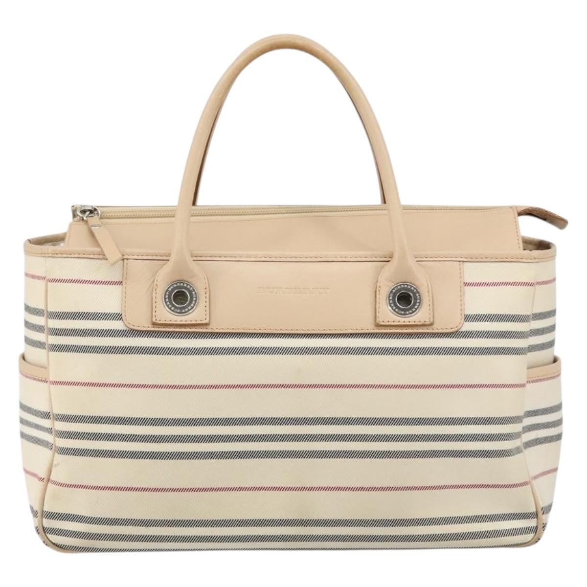 Burberry Nova Check Tote Canvas And Leather Beige Canvas Tote Bag Bag (Pre-Owned)