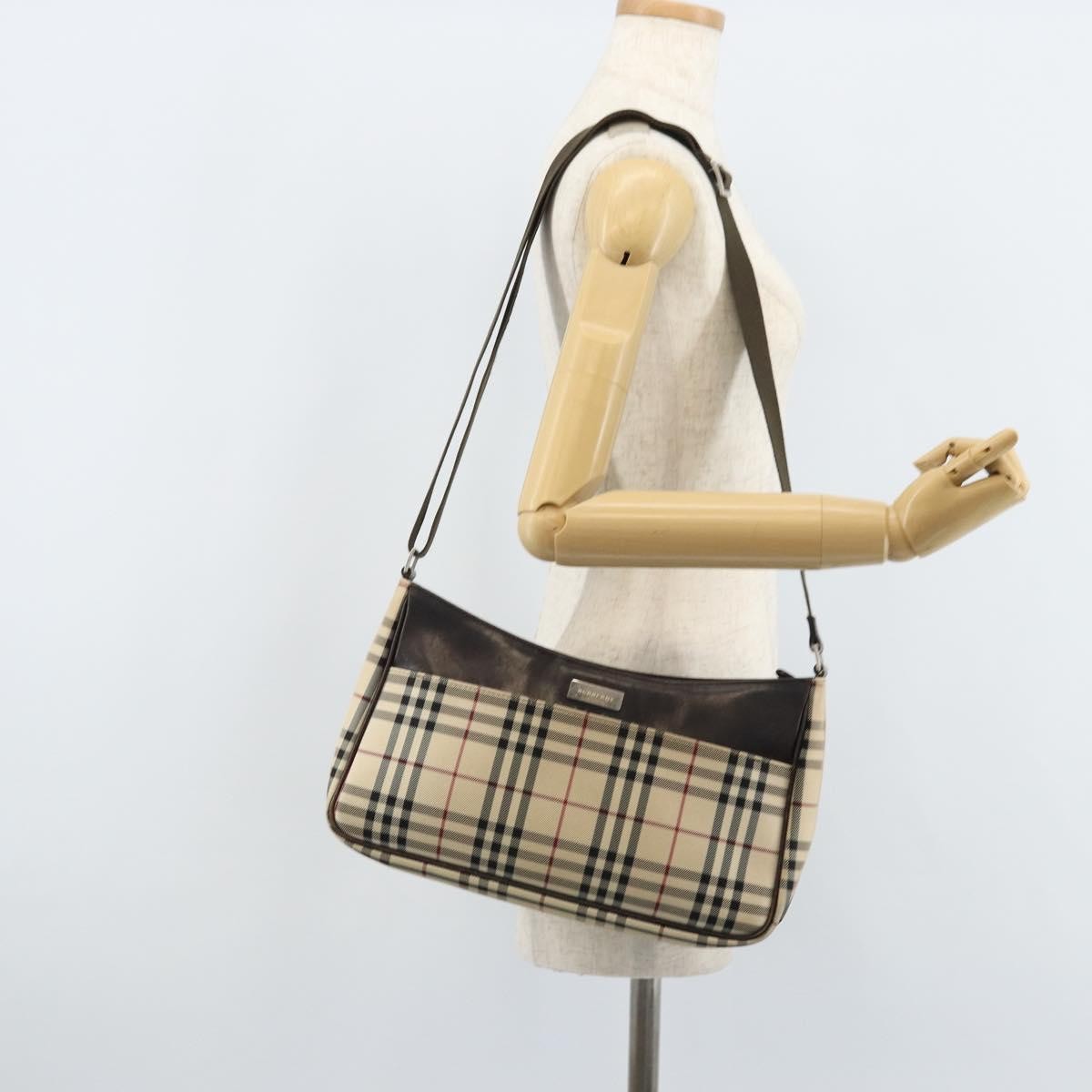 Burberry Nova Check Shoulder Bag Canvas And Leather Beige Canvas Shoulder Bag Bag (Pre-Owned)