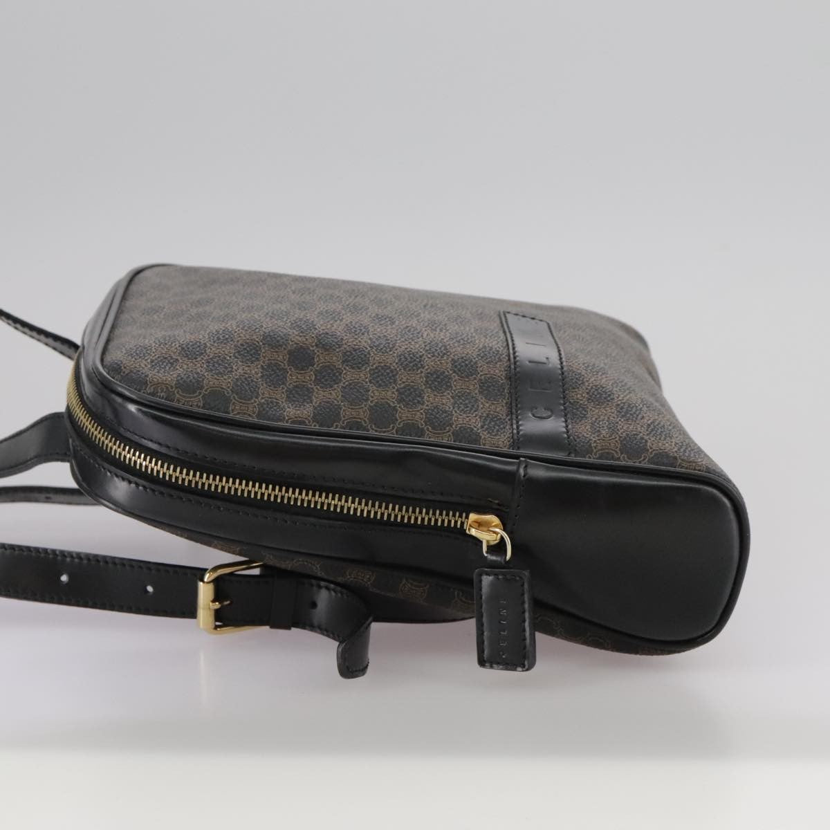 Celine Vintage Macadam Backpack Canvas And Leather Black Canvas Backpack Bag (Pre-Owned)