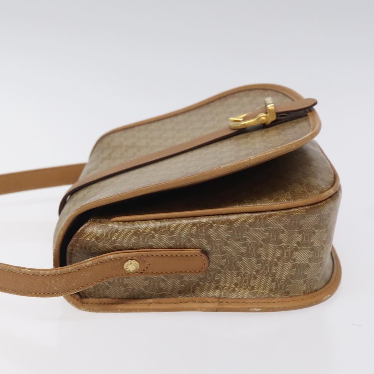 Celine Vintage Macadam Shoulder Bag Canvas And Leather Beige Canvas Shoulder Bag Bag (Pre-Owned)