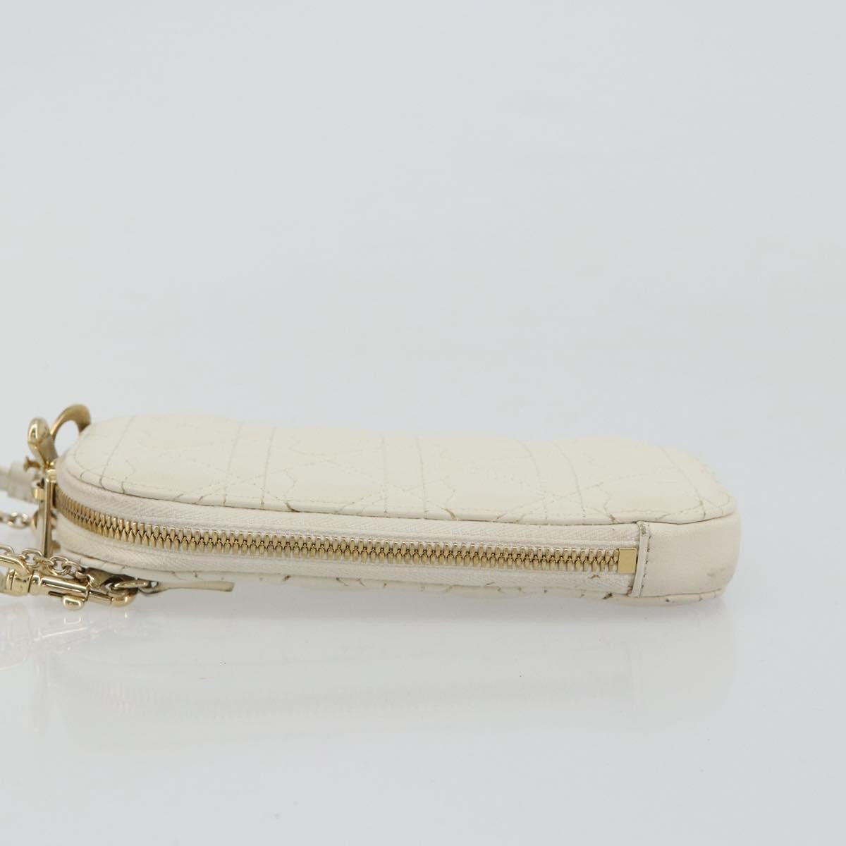 Christian Dior Lady Dior Phone Holder On Chain Cannage Quilt Lambskin White Leather Shoulder Bag Bag (Pre-Owned)