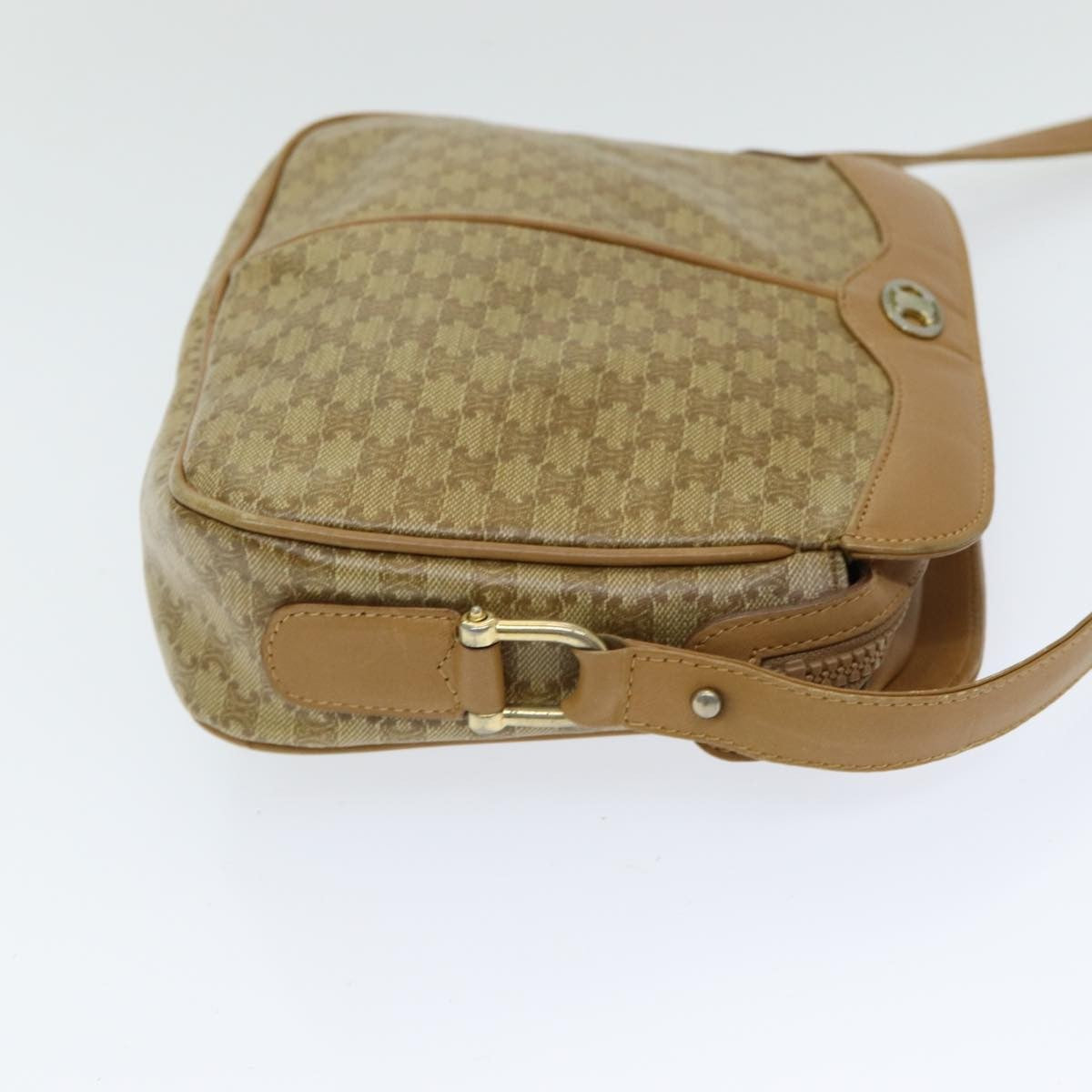 Celine Vintage Macadam Shoulder Bag Canvas And Leather Beige Canvas Shoulder Bag Bag (Pre-Owned)
