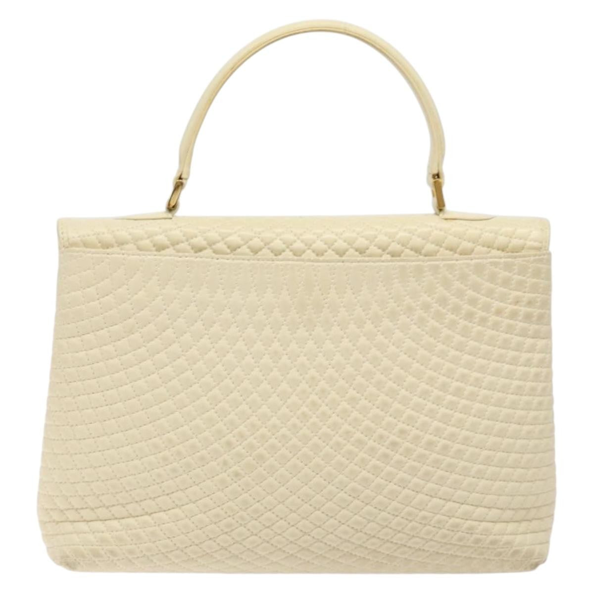 Bally Vintage Flap Handbag Quilted Leather Ecru Leather Handbag (Pre-Owned)