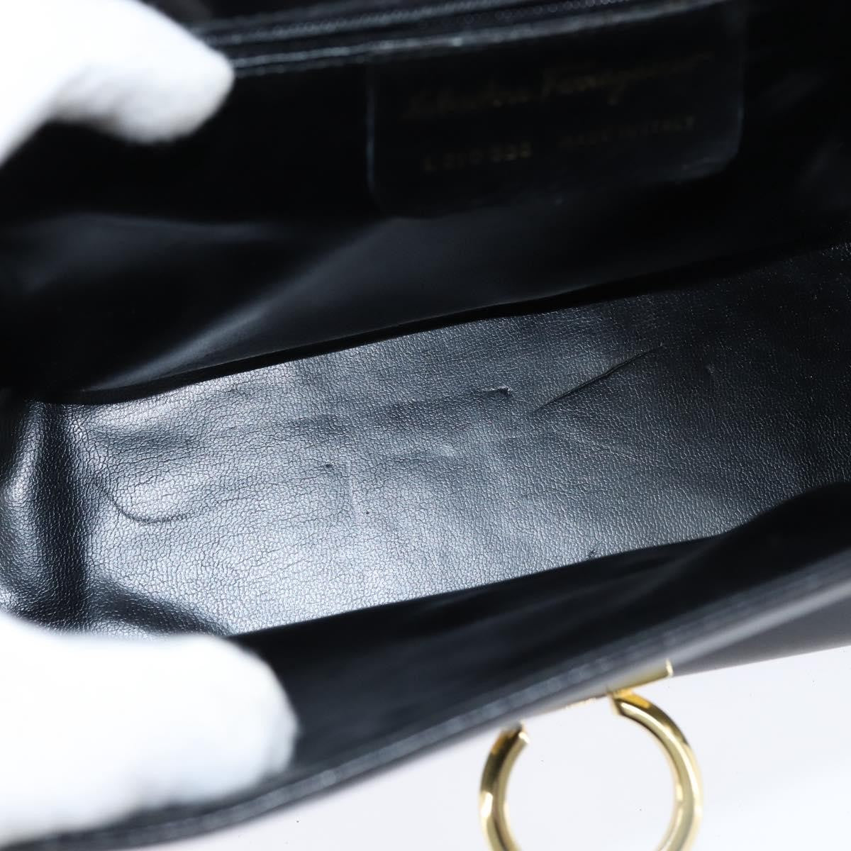 Salvatore Ferragamo Gancini Flap Shoulder Bag Leather Black Leather Shoulder Bag Bag (Pre-Owned)