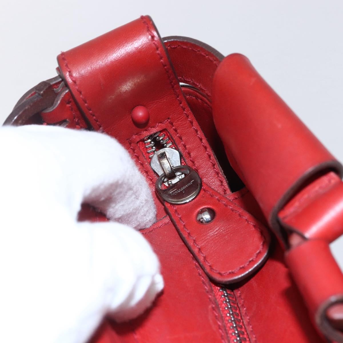 Salvatore Ferragamo Gancini Handbag Leather Red Leather Handbag (Pre-Owned)