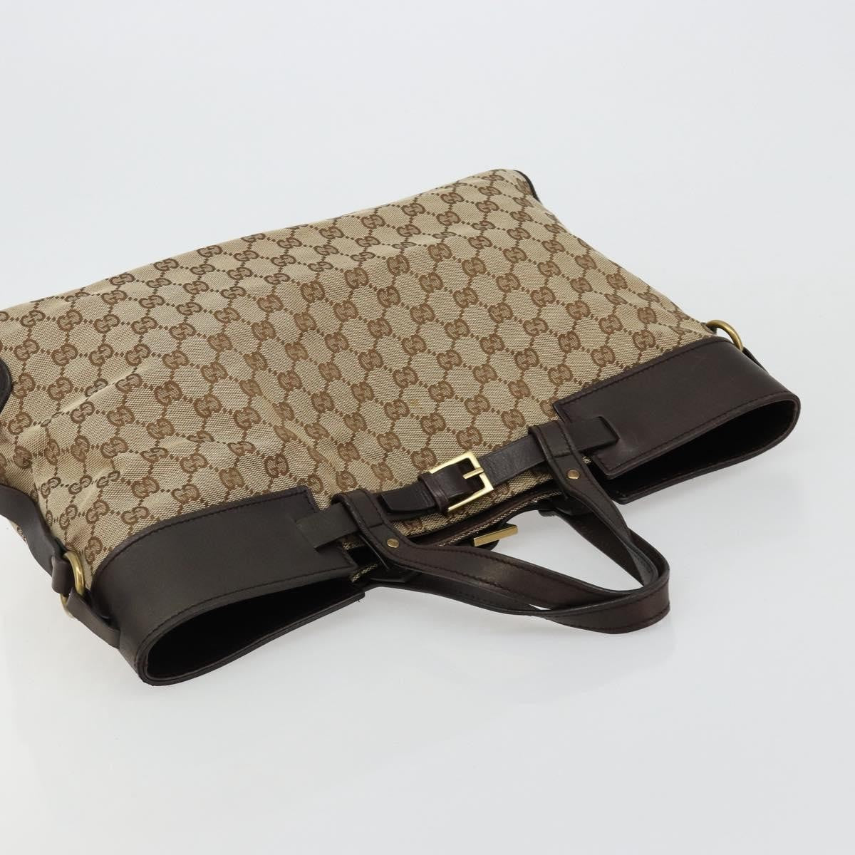 Gucci Belted Bucket Tote Gg Canvas With Leather Beige Canvas Tote Bag Bag (Pre-Owned)