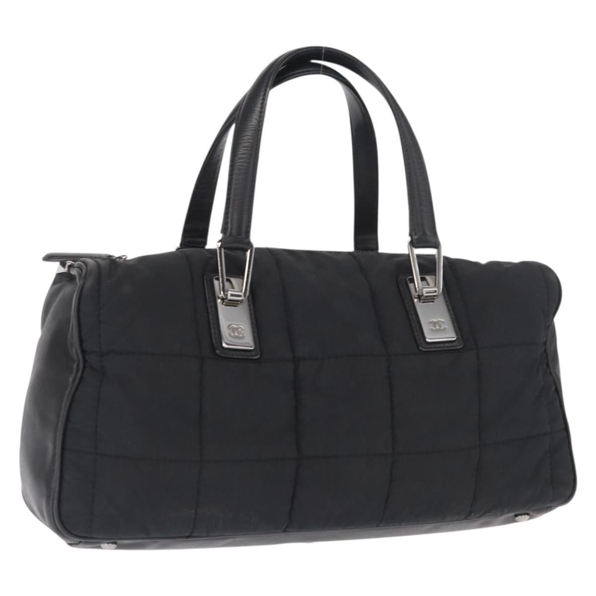 Chanel Square Stitch Boston Bag Quilted Nylon Black Nylon Travel Bag Bag (Pre-Owned)