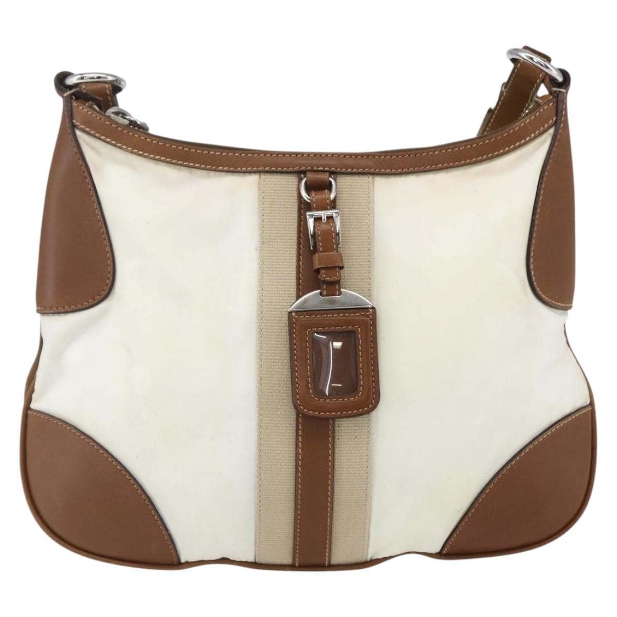 Prada Vintage Shoulder Bag Nylon And Leather Beige Nylon Shoulder Bag Bag (Pre-Owned)