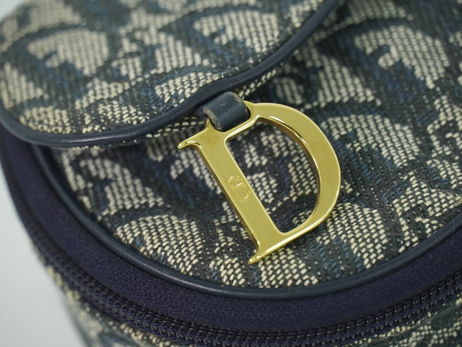 Christian Dior Saddle Zip Pouch Diorissimo Canvas Navy Canvas Clutche & Pouche Bag (Pre-Owned)