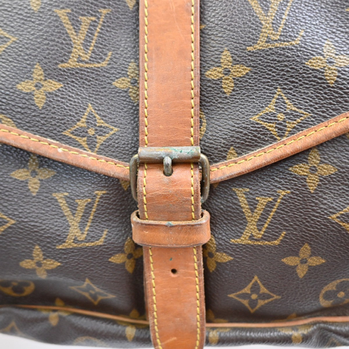 Louis Vuitton Saumur Handbag Monogram Canvas Brown Leather Shoulder Bag Bag (Pre-Owned)