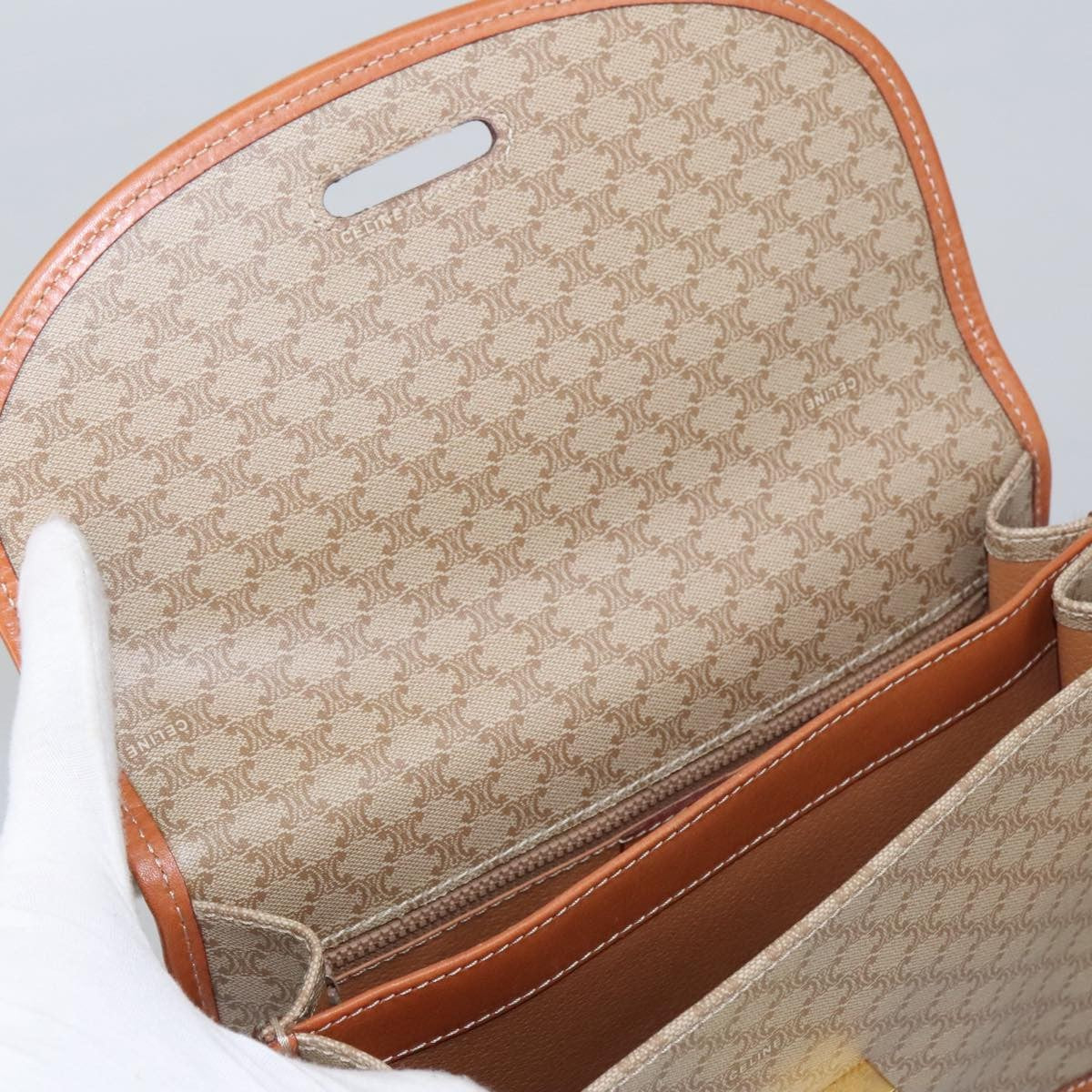 Celine Vintage Macadam Shoulder Bag Canvas And Leather Beige Canvas Shoulder Bag Bag (Pre-Owned)