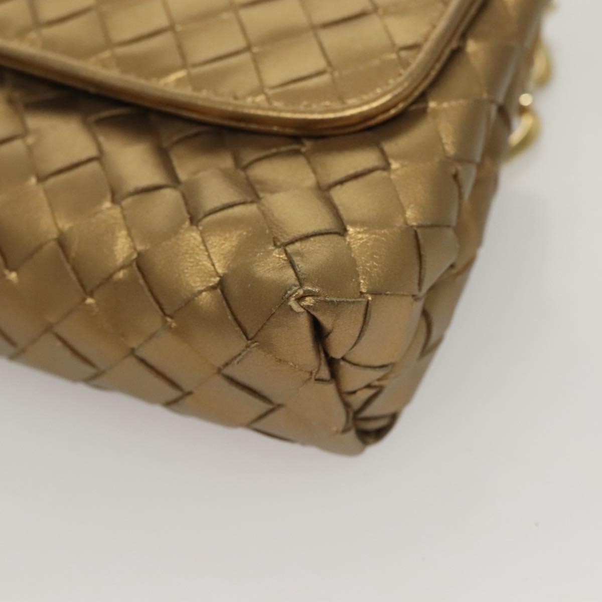 Bottega Veneta Chain Flap Shoulder Bag Leather Gold Leather Shoulder Bag Bag (Pre-Owned)