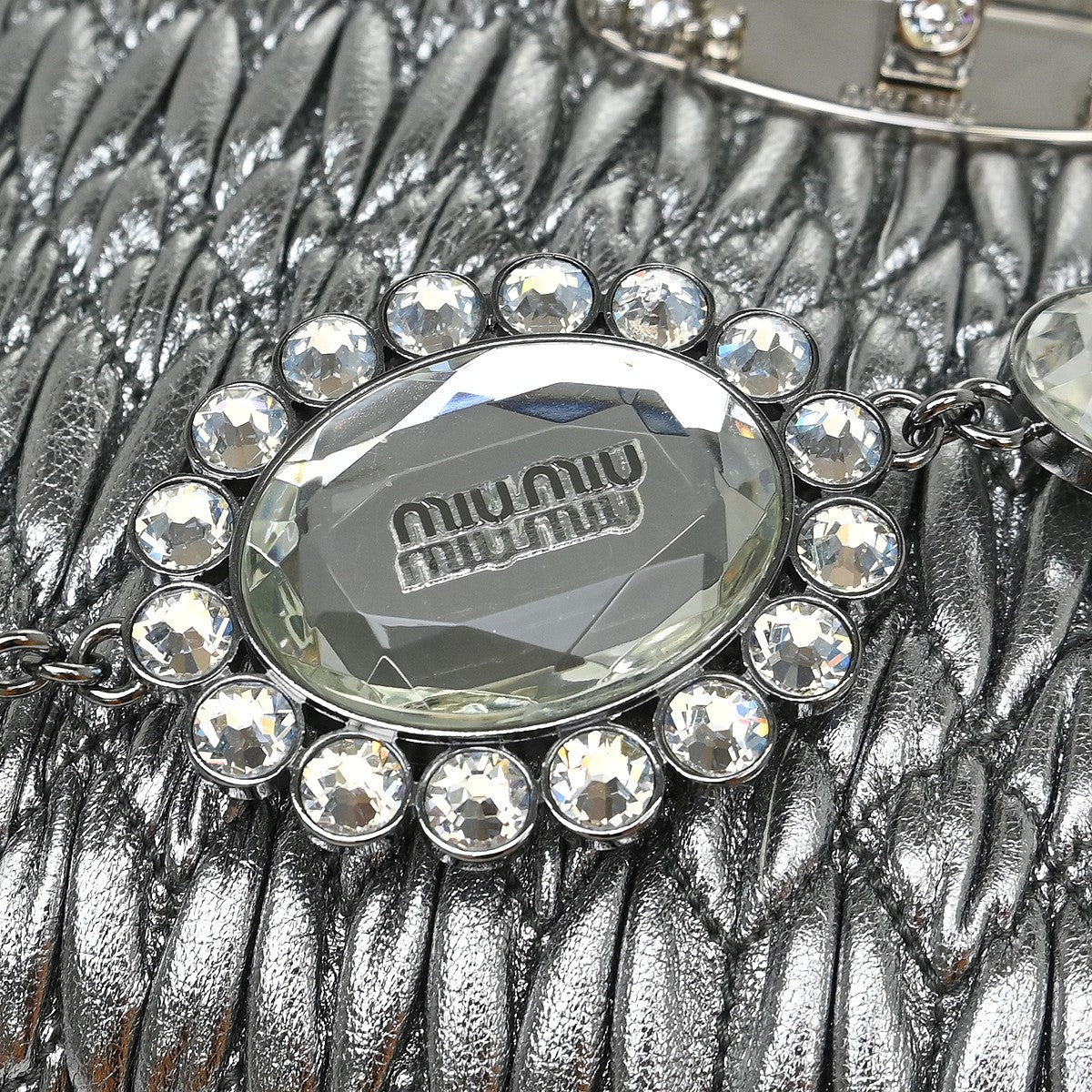 Miu Miu Nappa Matelassè Leather Silver Leather Handbag (Pre-Owned)