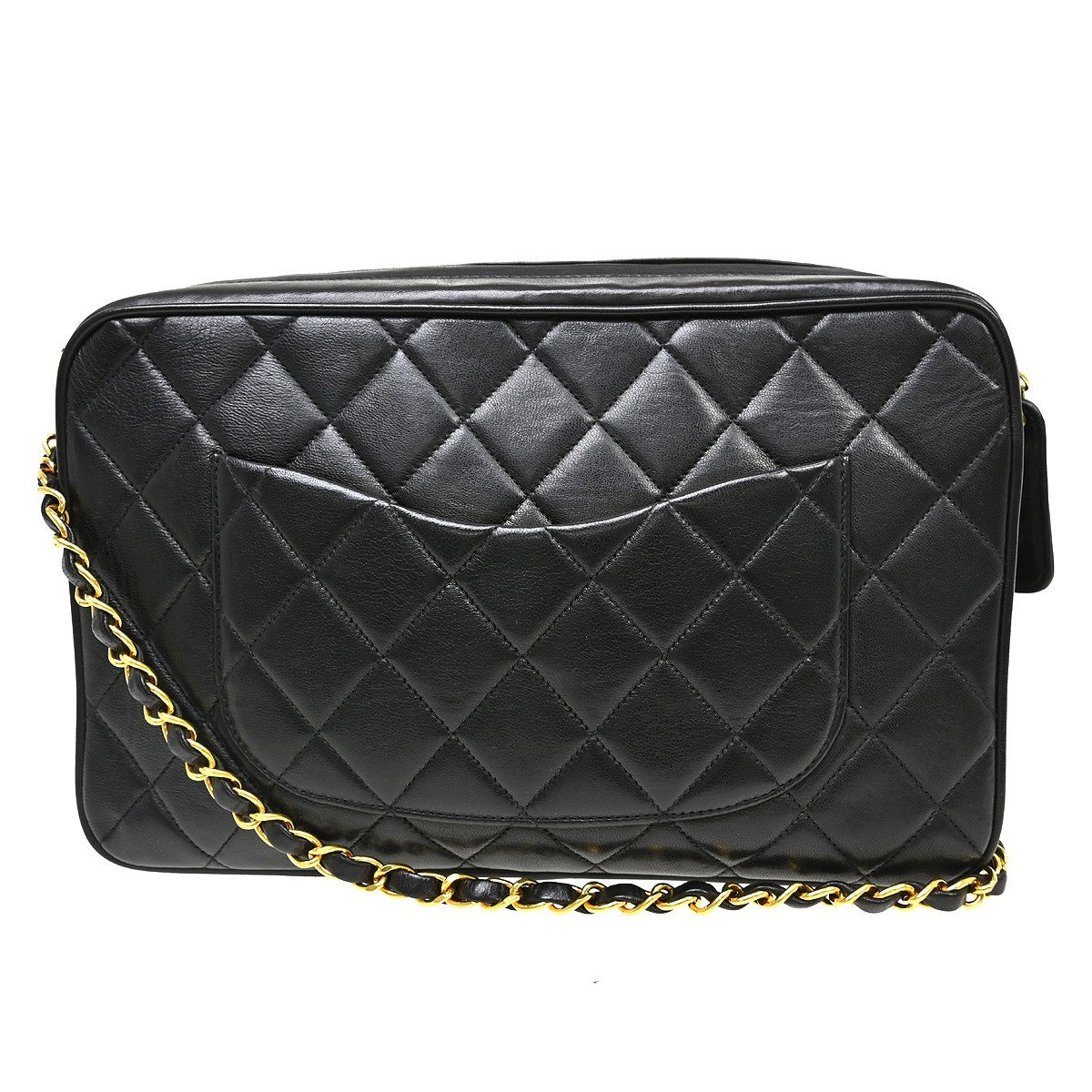 Chanel Vintage Square Classic Single Flap Bag Quilted Lambskin Black Leather Shoulder Bag Bag (Pre-Owned)