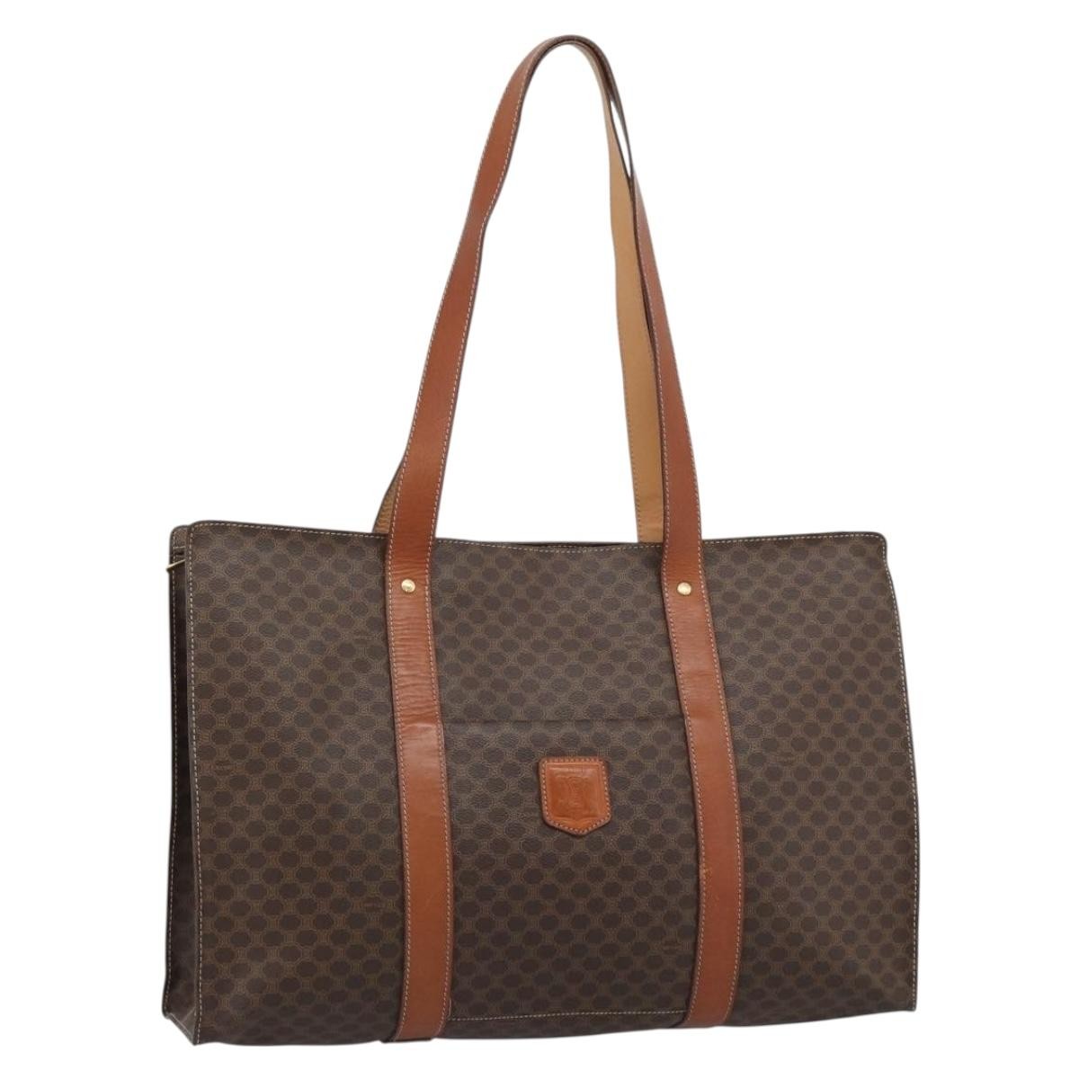 Celine Vintage Macadam Shopper Tote Coated Canvas Brown Canvas Tote Bag Bag (Pre-Owned)