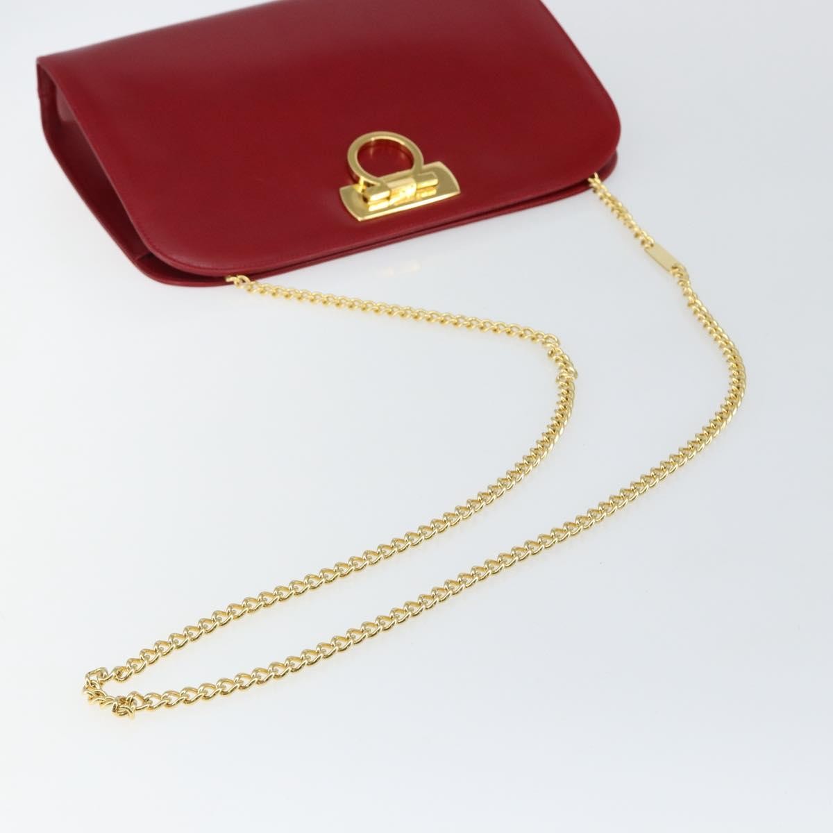 Salvatore Ferragamo Vintage Gancini Chain Shoulder Bag Leather Red Leather Bag (Pre-Owned)
