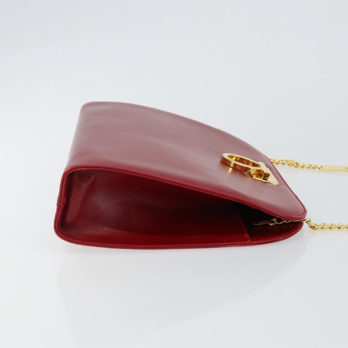 Salvatore Ferragamo Vintage Gancini Chain Shoulder Bag Leather Red Leather Bag (Pre-Owned)