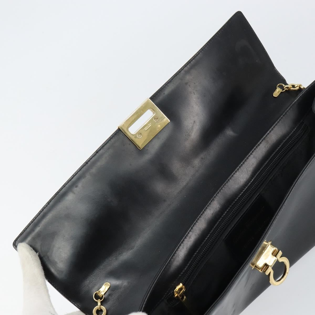 Salvatore Ferragamo Gancini Chain Shoulder Bag Leather Black Leather Shoulder Bag Bag (Pre-Owned)