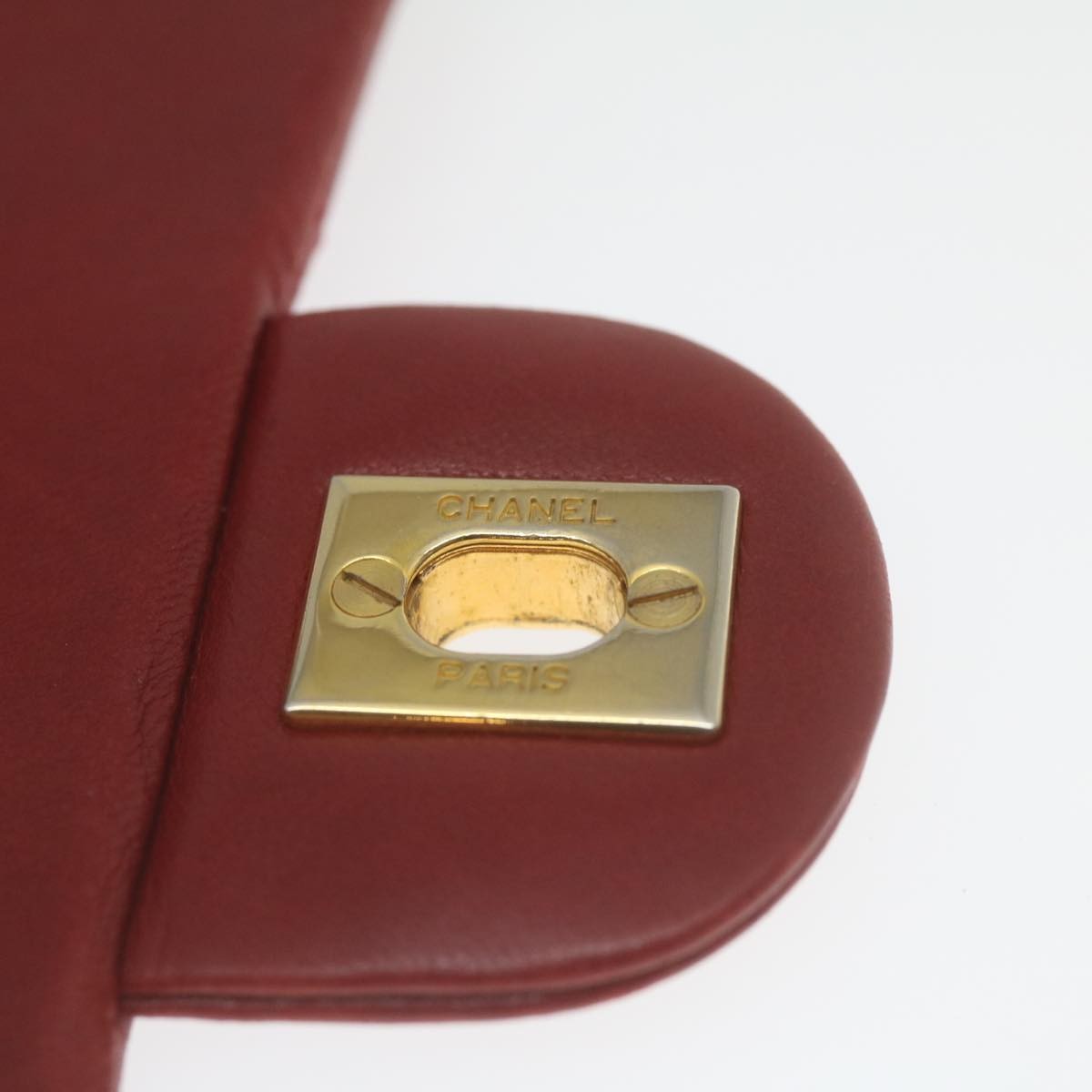 Chanel Vintage Square Chain Handle Flap Bag Quilted Lambskin Red Leather Handbag (Pre-Owned)