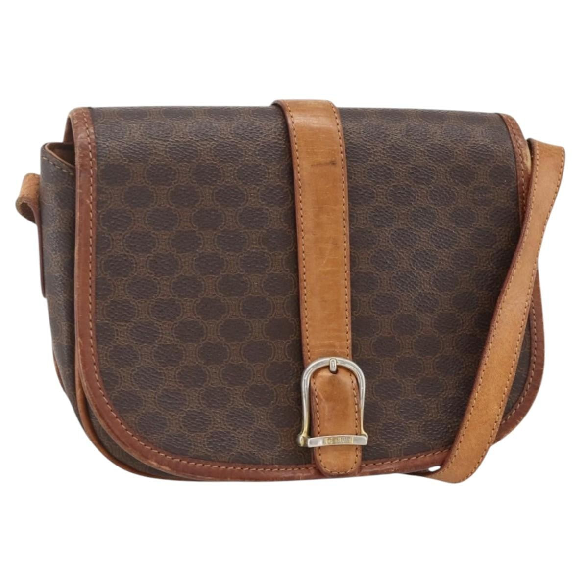 Celine Vintage Macadam Shoulder Bag Canvas And Leather Brown Canvas Shoulder Bag Bag (Pre-Owned)