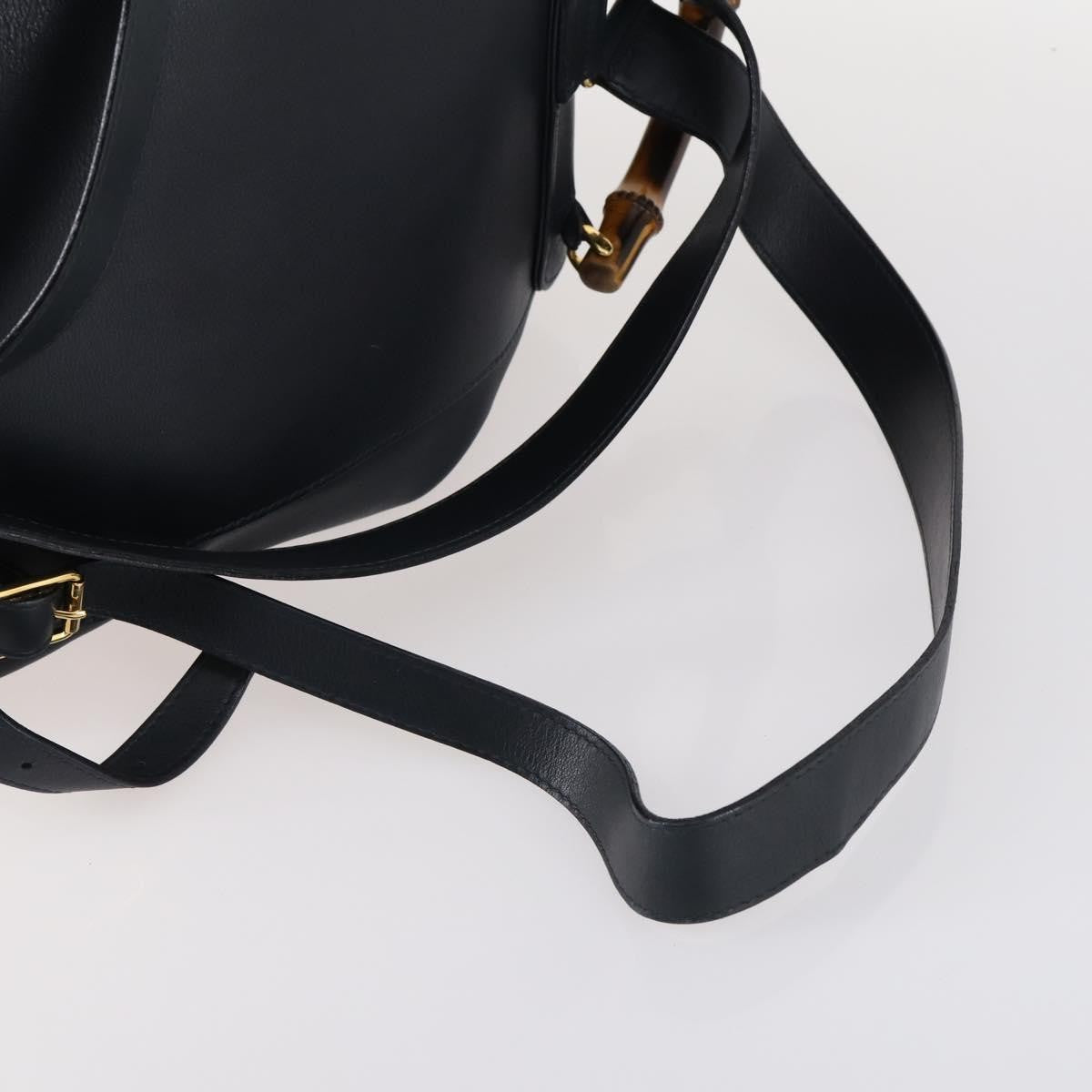 Gucci Vintage Bamboo Backpack Leather Navy Leather Backpack Bag (Pre-Owned)