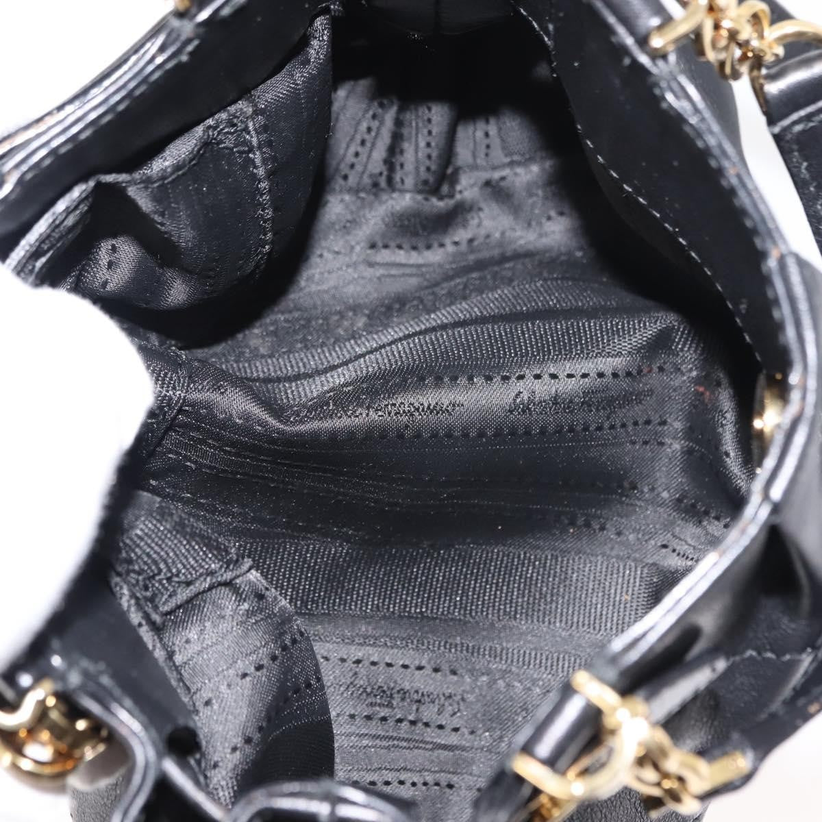 Salvatore Ferragamo W Chain Tote Leather Black Leather Handbag (Pre-Owned)