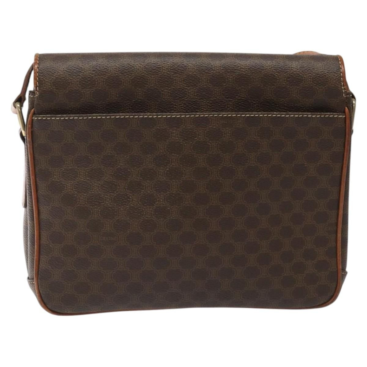Celine Vintage Macadam Circle Logo Shoulder Bag Canvas And Leather Brown Canvas Shoulder Bag Bag (Pre-Owned)