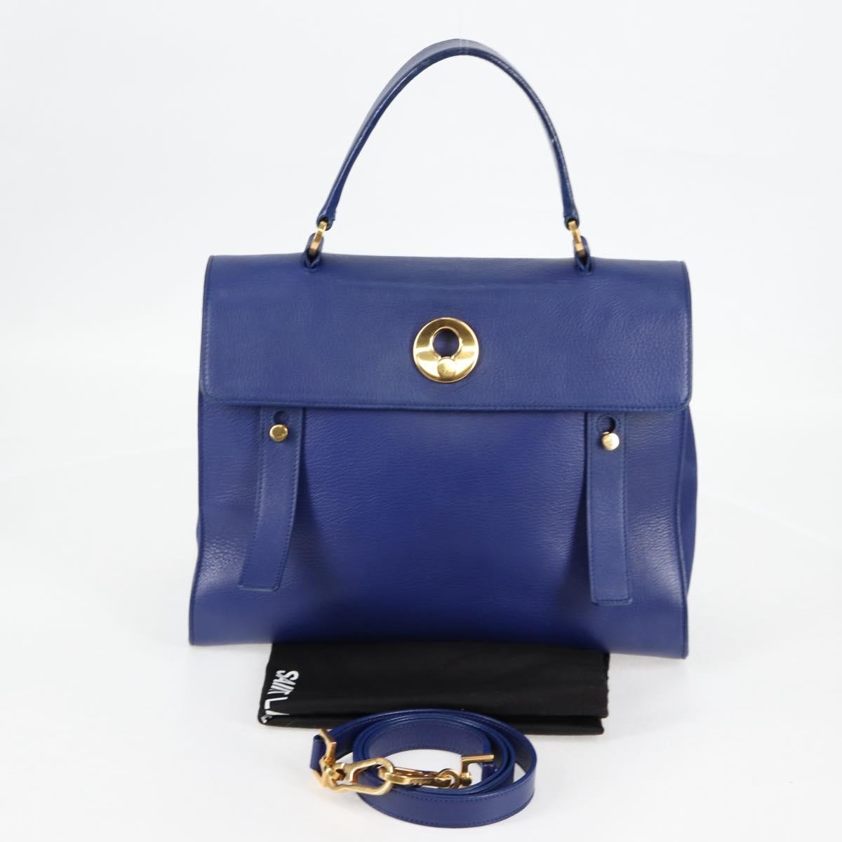 Saint Laurent Muse Two Bag Leather With Canvas Blue Leather Shoulder Bag Bag (Pre-Owned)