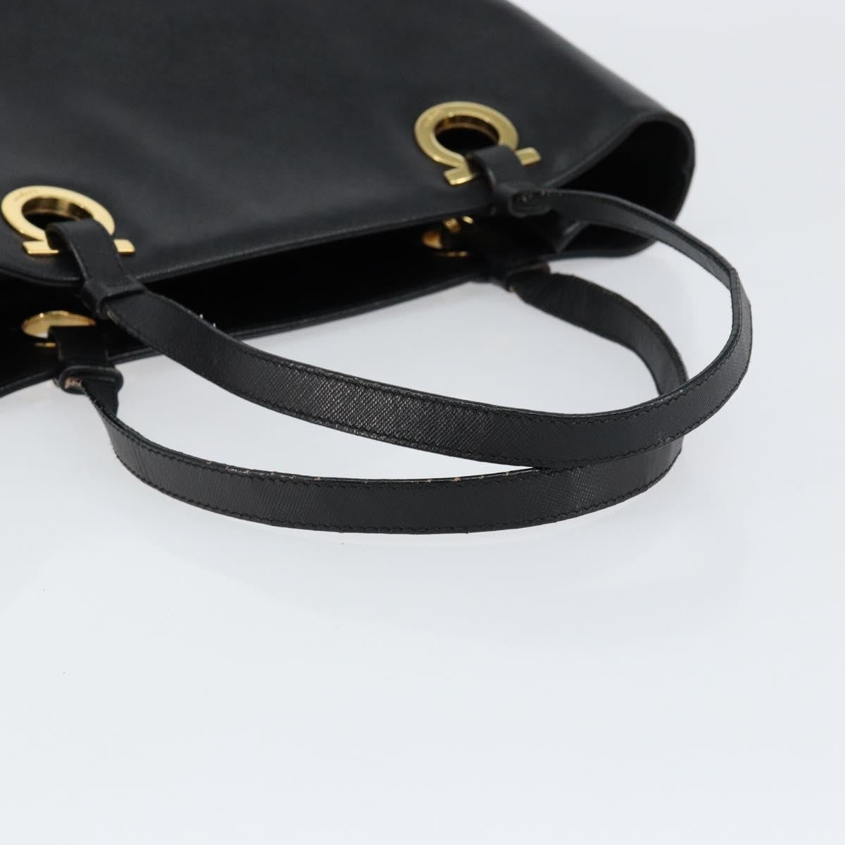 Salvatore Ferragamo Gancini Handbag Leather Black Leather Handbag (Pre-Owned)
