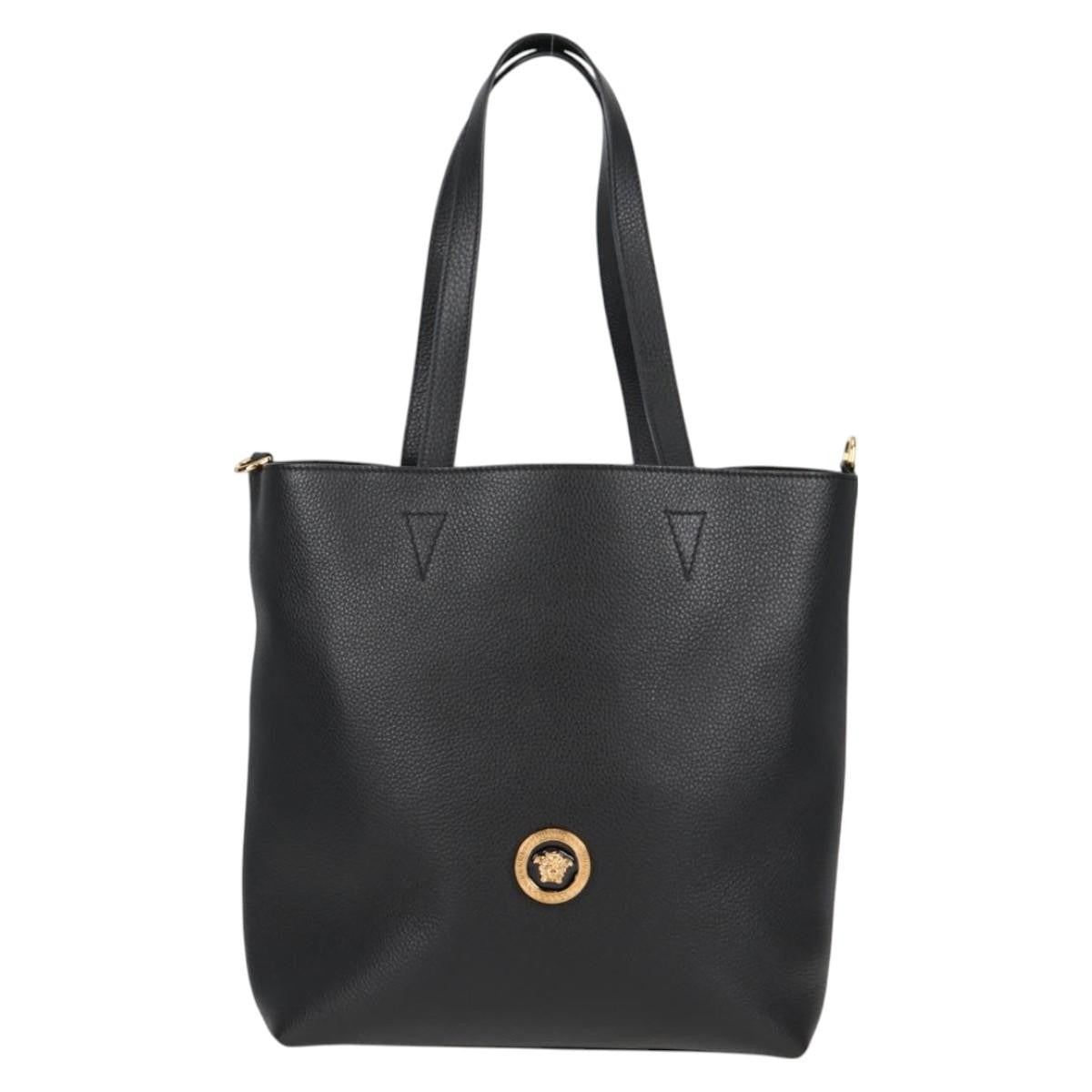 Versace Medusa Tote Leather Black Leather Tote Bag Bag (Pre-Owned)