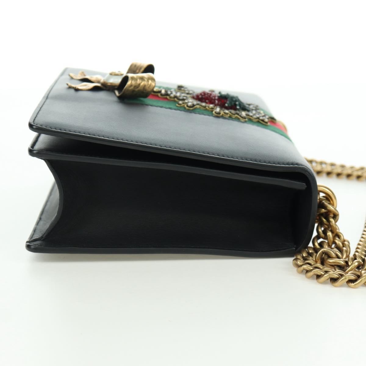 Gucci Web Peony Chain Shoulder Bag Embellished Leather Black Leather Shoulder Bag Bag (Pre-Owned)