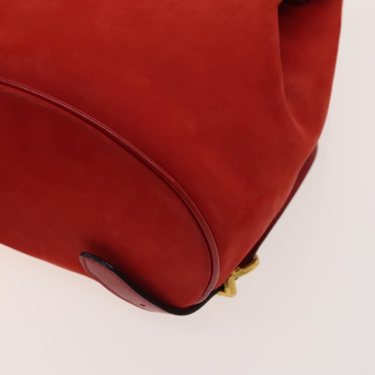 Salvatore Ferragamo Gancini Flap Drawstring Backpack Suede Red Suede Backpack Bag (Pre-Owned)