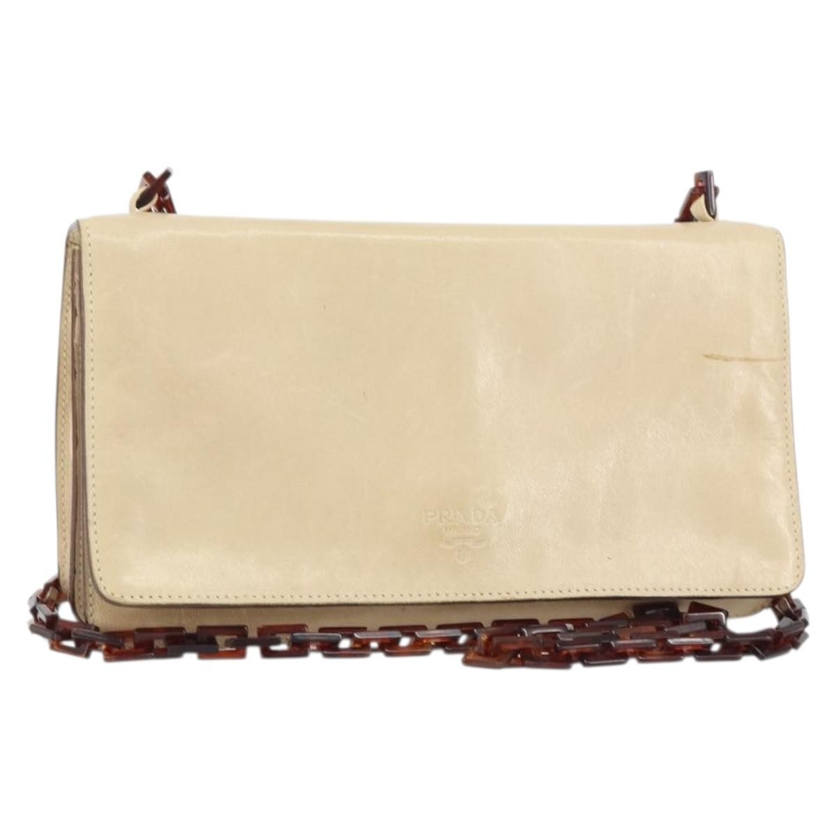 Prada Flap Shoulder Bag Leather Beige Leather Shoulder Bag Bag (Pre-Owned)