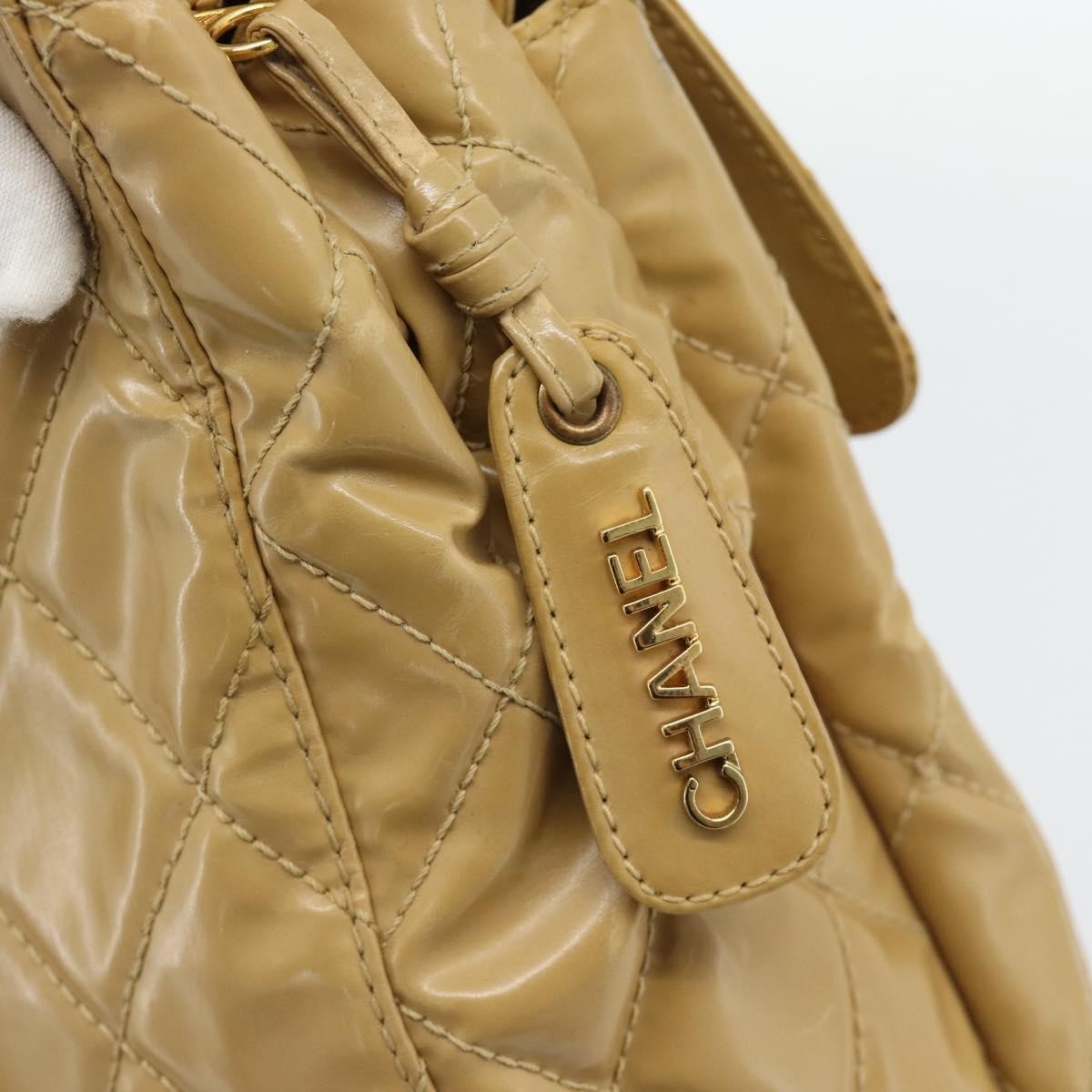 Chanel Vintage Front Pocket Shoulder Bag Leather Beige Patent_Leather Shoulder Bag Bag (Pre-Owned)