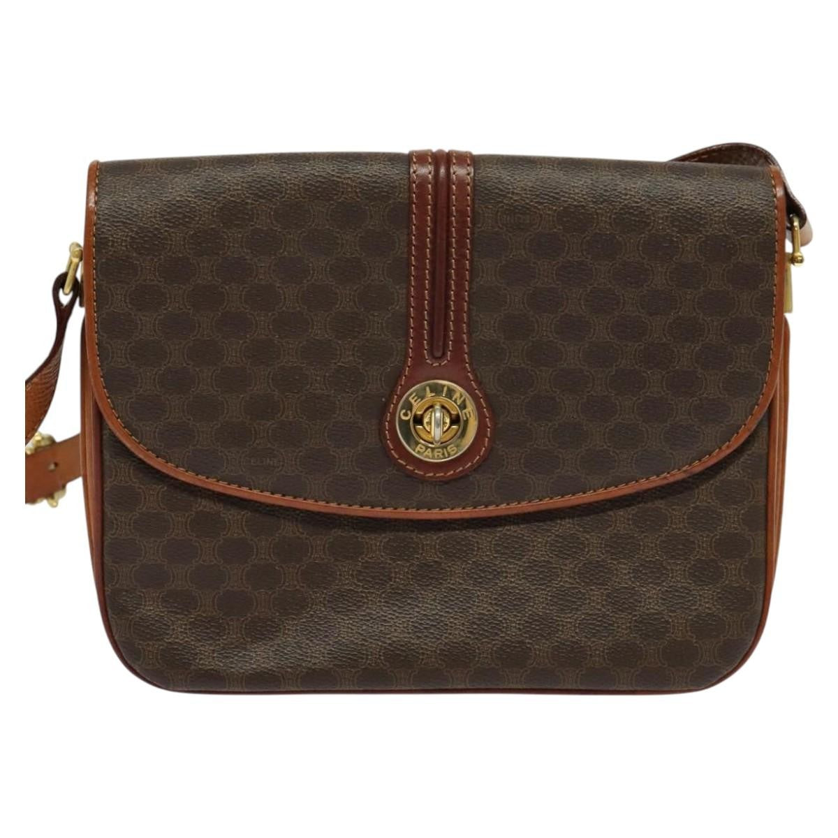 Celine Vintage Macadam Shoulder Bag Canvas And Leather Brown Canvas Shoulder Bag Bag (Pre-Owned)