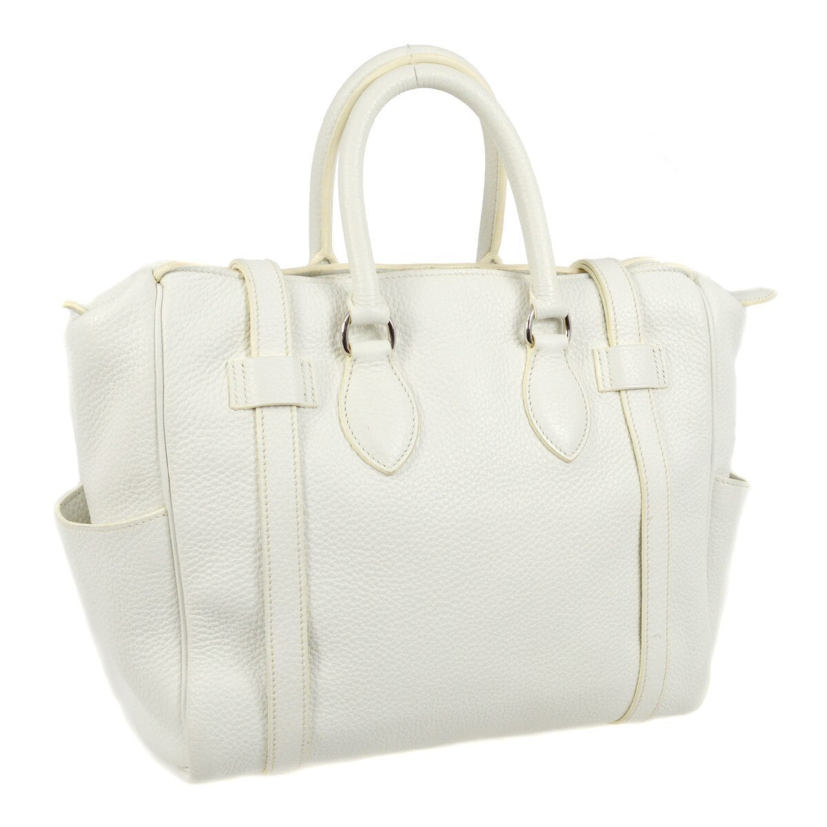Hermes Pursangle Bag Leather White Leather Handbag (Pre-Owned)