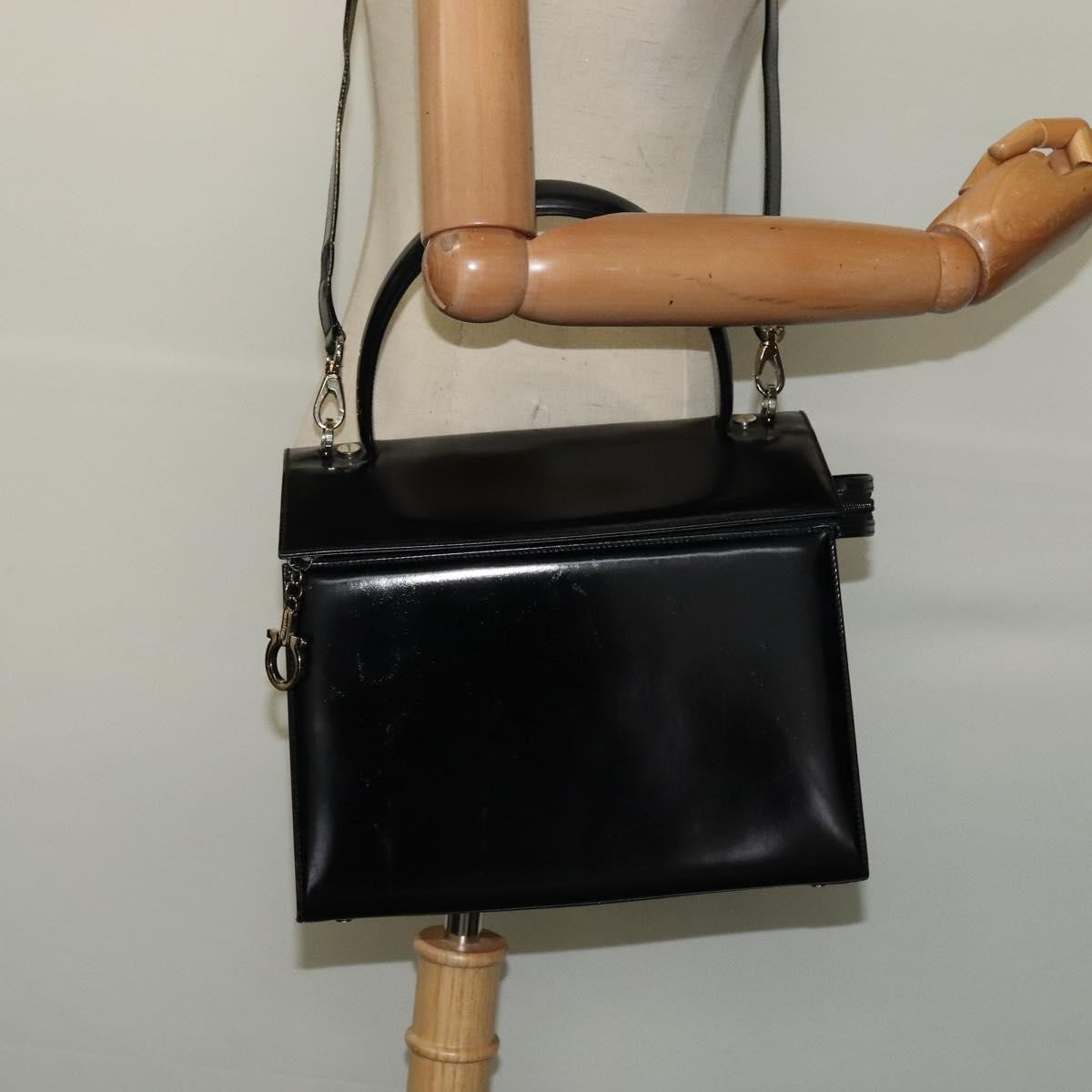 Salvatore Ferragamo Gancini Handbag Patent Leather Black Patent_Leather Handbag (Pre-Owned)