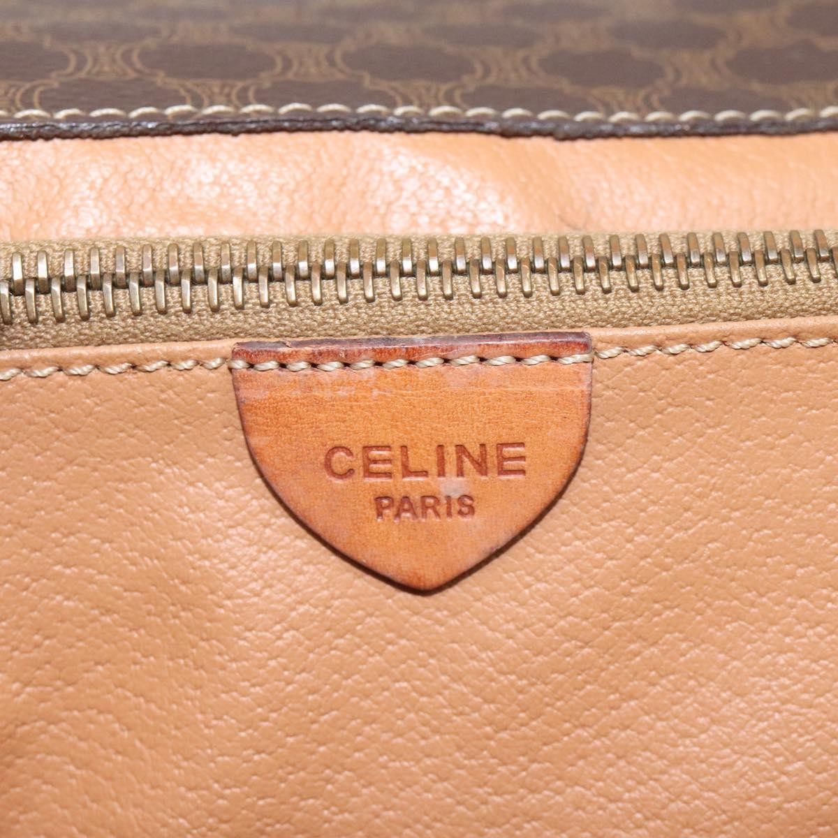 Celine Vintage Macadam Circle Logo Shoulder Bag Canvas And Leather Brown Canvas Shoulder Bag Bag (Pre-Owned)