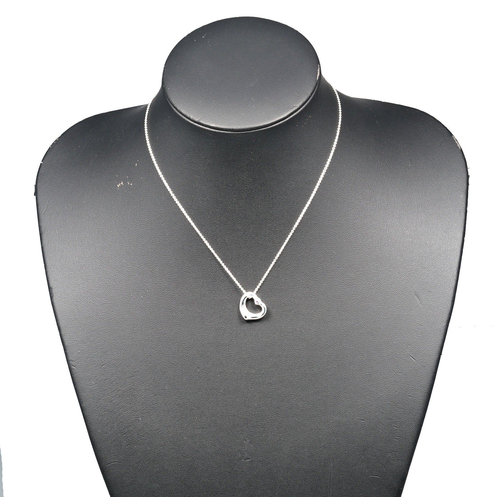 Tiffany & Co. Elsa Peretti Open Heart Pendant Necklace Sterling Silver With Pink Sapphire Silver Silver Necklace Jewelry (Pre-Owned)