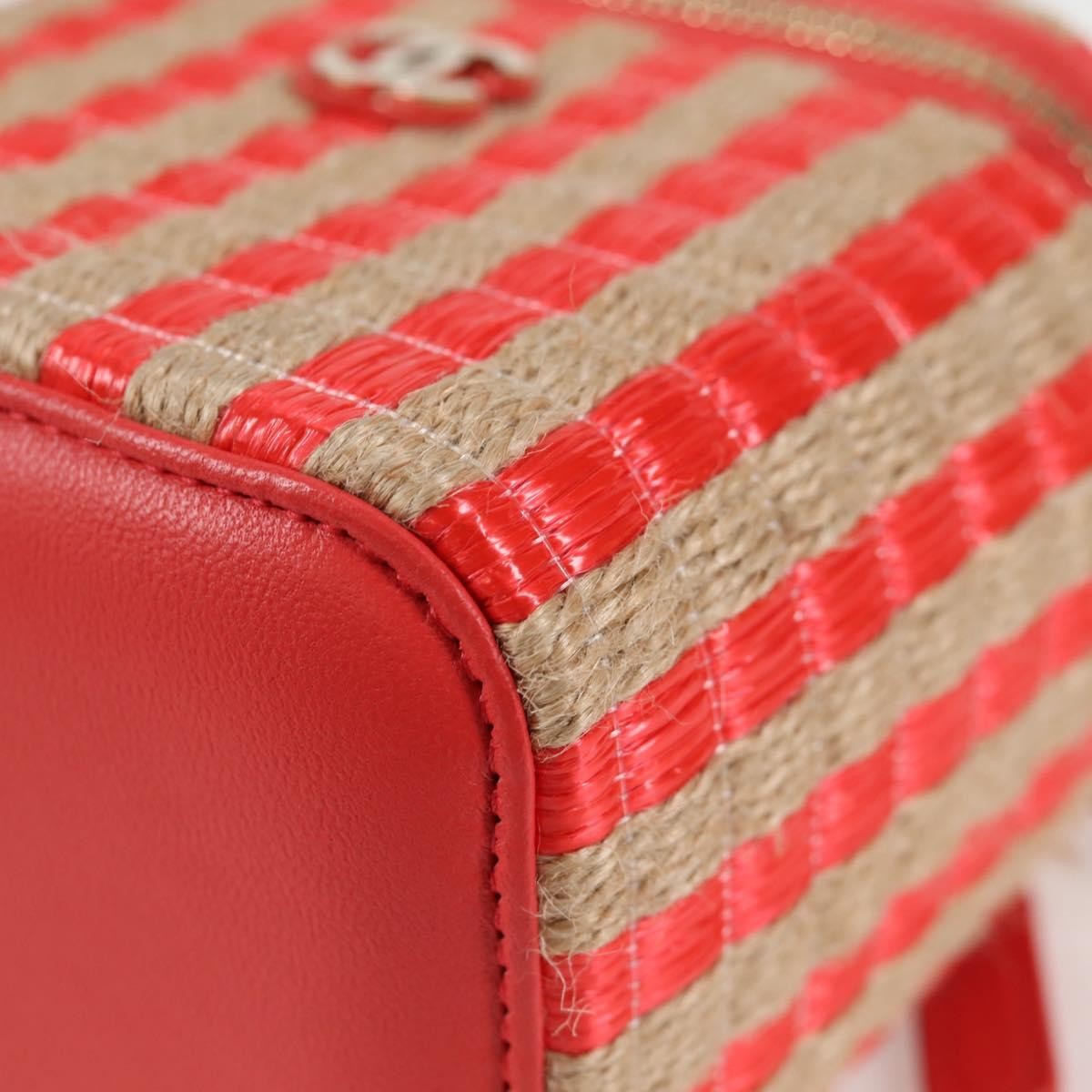 Chanel Classic Vanity Case With Chain Striped Raffia And Jute Red Canvas Shoulder Bag Bag (Pre-Owned)