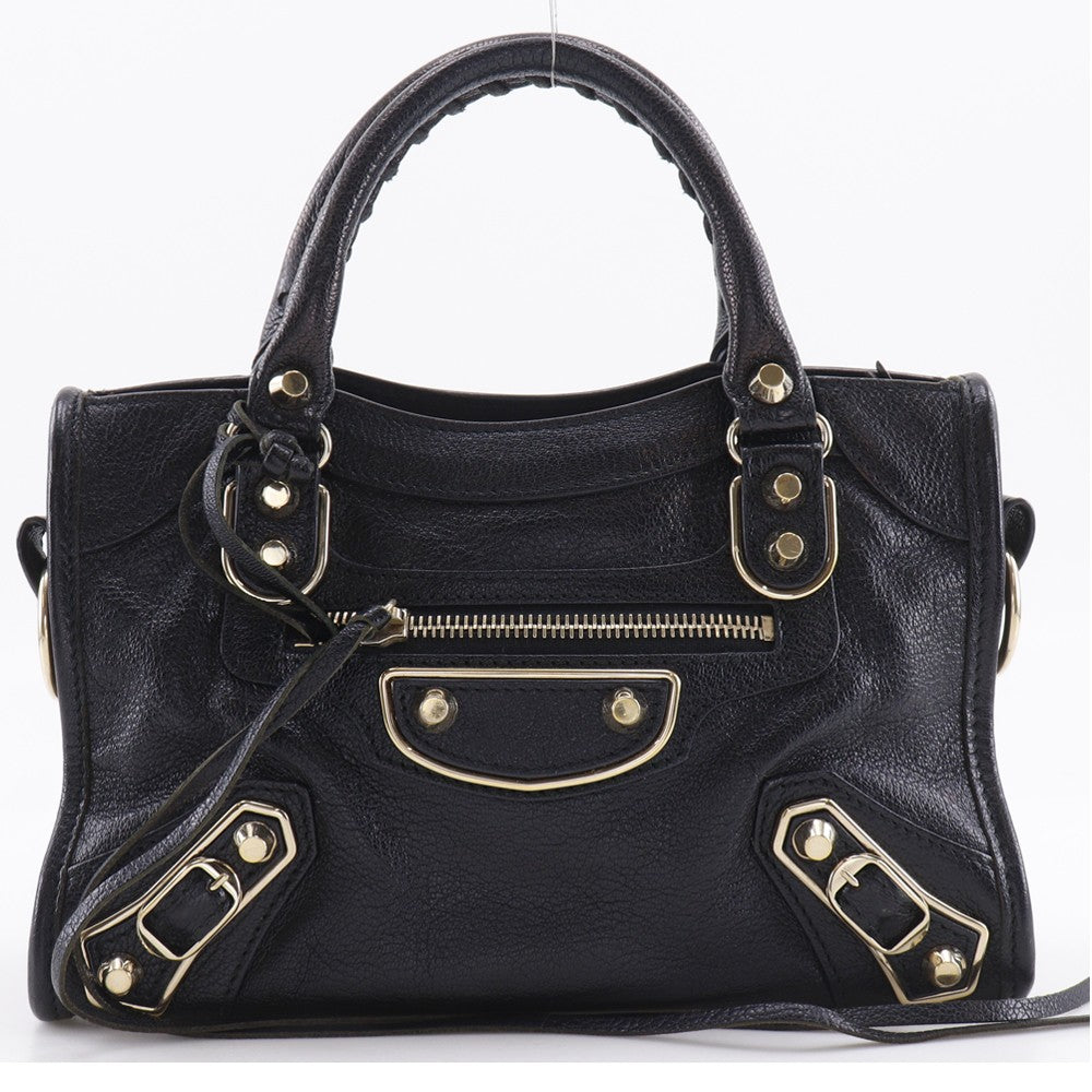 Balenciaga City Classic Metallic Edge Bag Leather Black Leather Handbag (Pre-Owned)