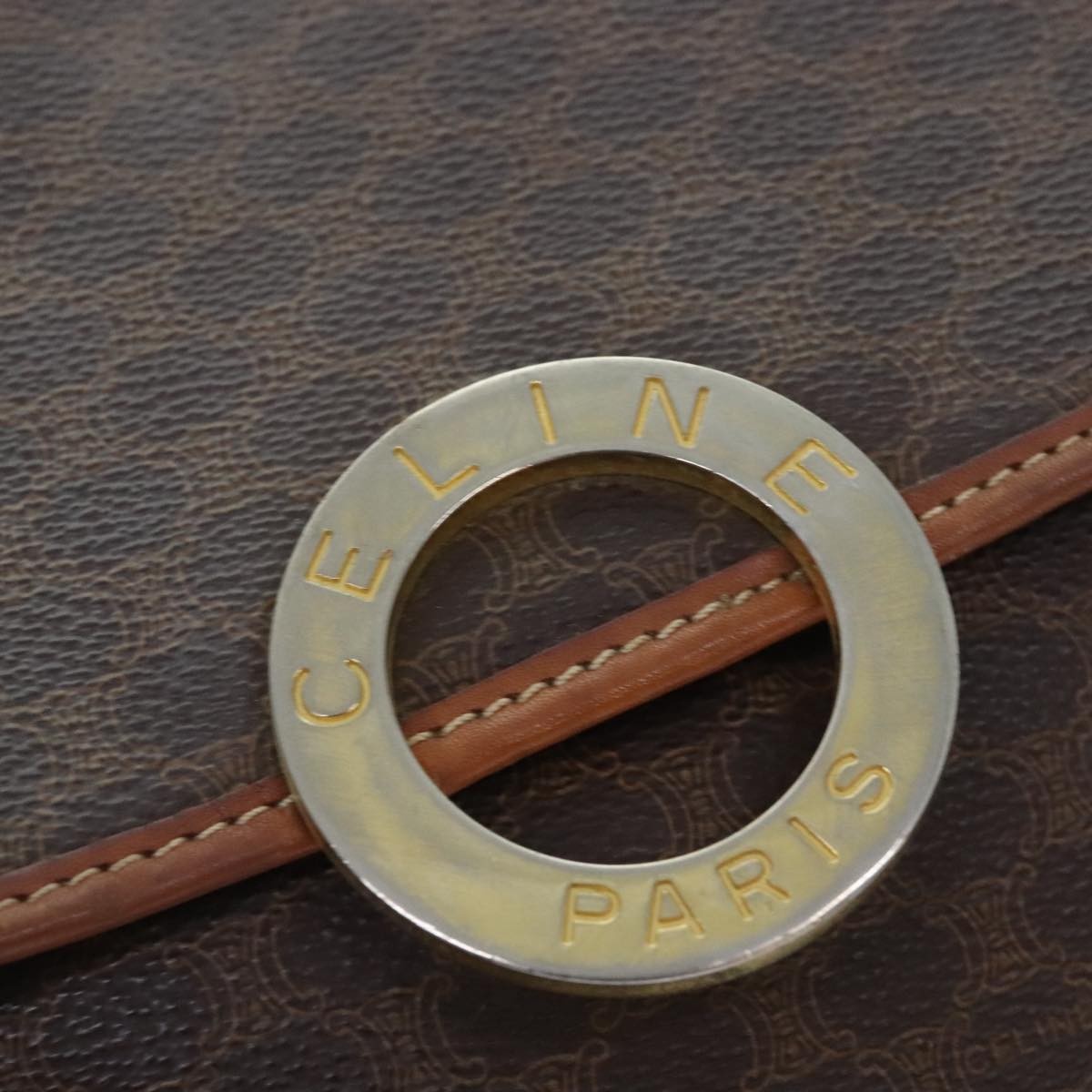 Celine Vintage Macadam Circle Logo Shoulder Bag Canvas And Leather Brown Canvas Shoulder Bag Bag (Pre-Owned)